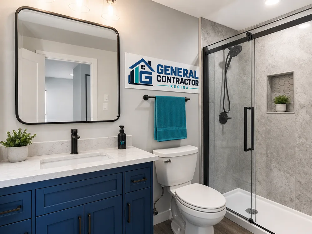 Finished basement bathroom with an exhaust fan, vanity lighting, and moisture-resistant below-grade finishes