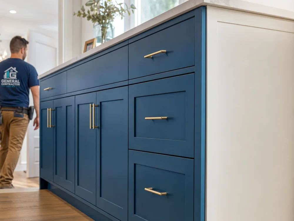 Installed kitchen cabinet doors and drawer fronts with consistent reveals and aligned hardware