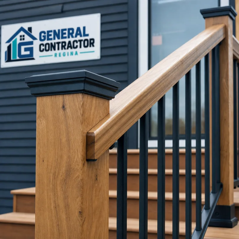 Deck railing and stair handrail with secure posts and clean fastening