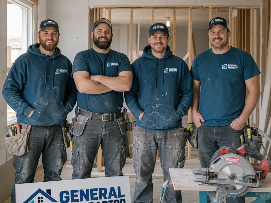The renovation team on a Regina jobsite in a neatly staged partially renovated space