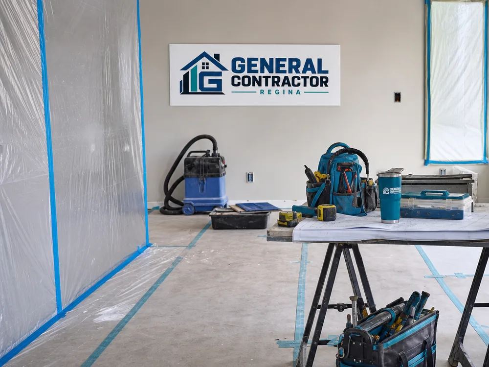 Tidy renovation work area with dust protection, covered vents, and organized tools